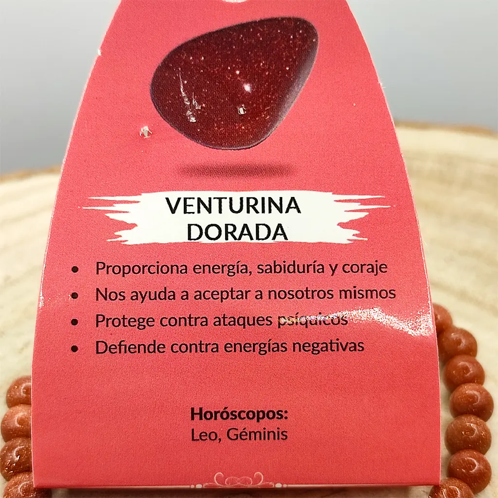 Pulsera Venturina Dorada 6 mm Pulsera de Venturina Dorada natural de 6 mm con reflejos brillantes.