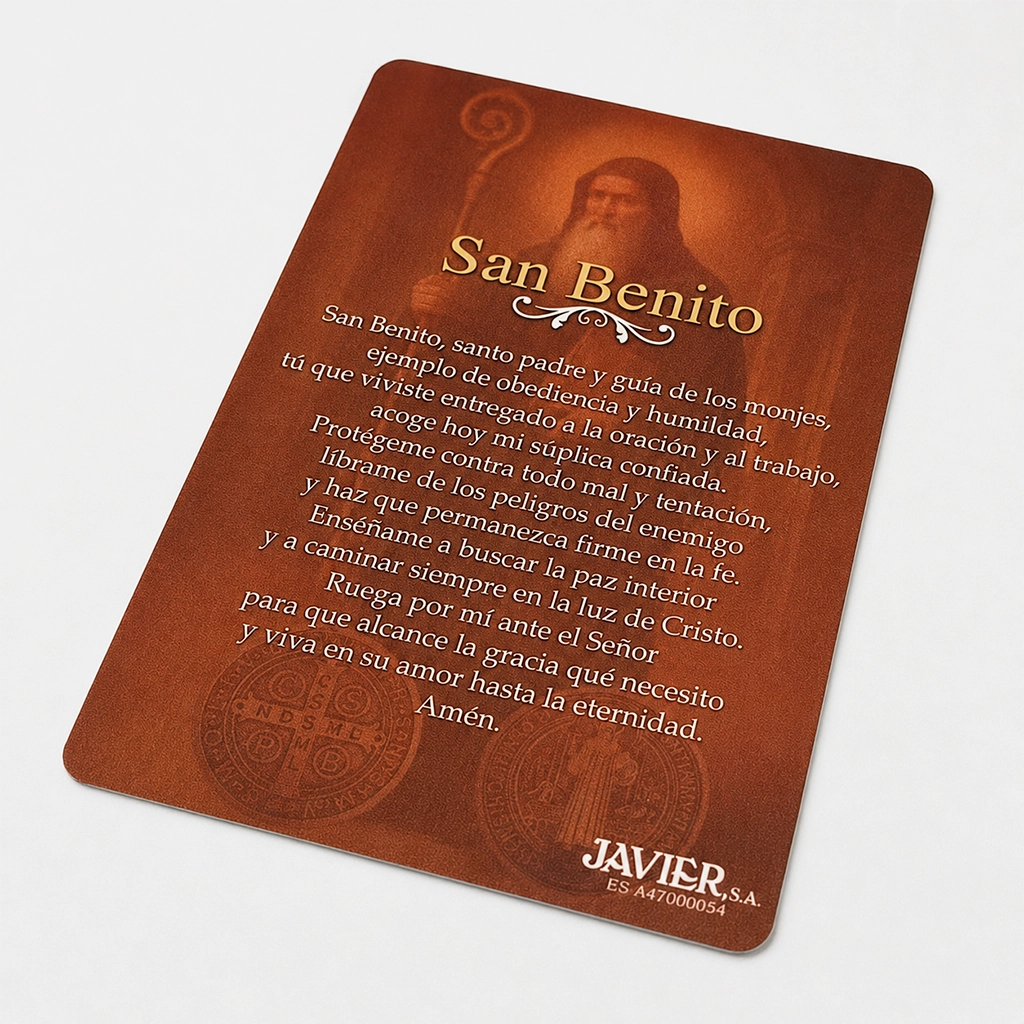 Estampa San Benito con Oración Estampa de San Benito con oración y Medalla de San Benito para protección espiritual
