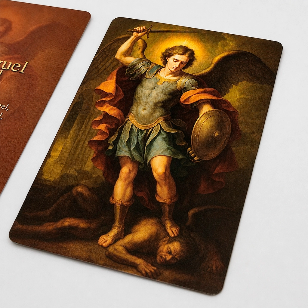 Estampa de San Miguel Arcángel con oración para protección espiritual