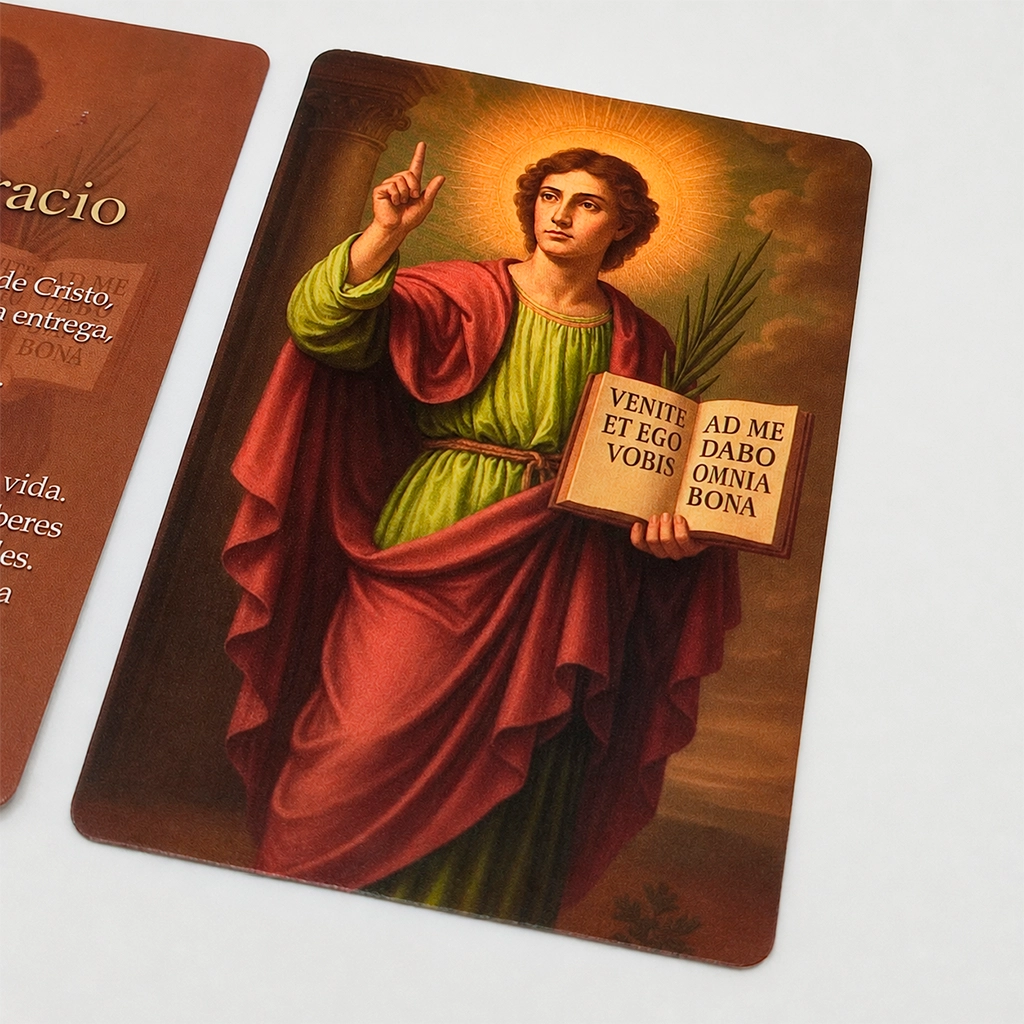 Estampa de San Pancracio con oración para trabajo, prosperidad y sustento