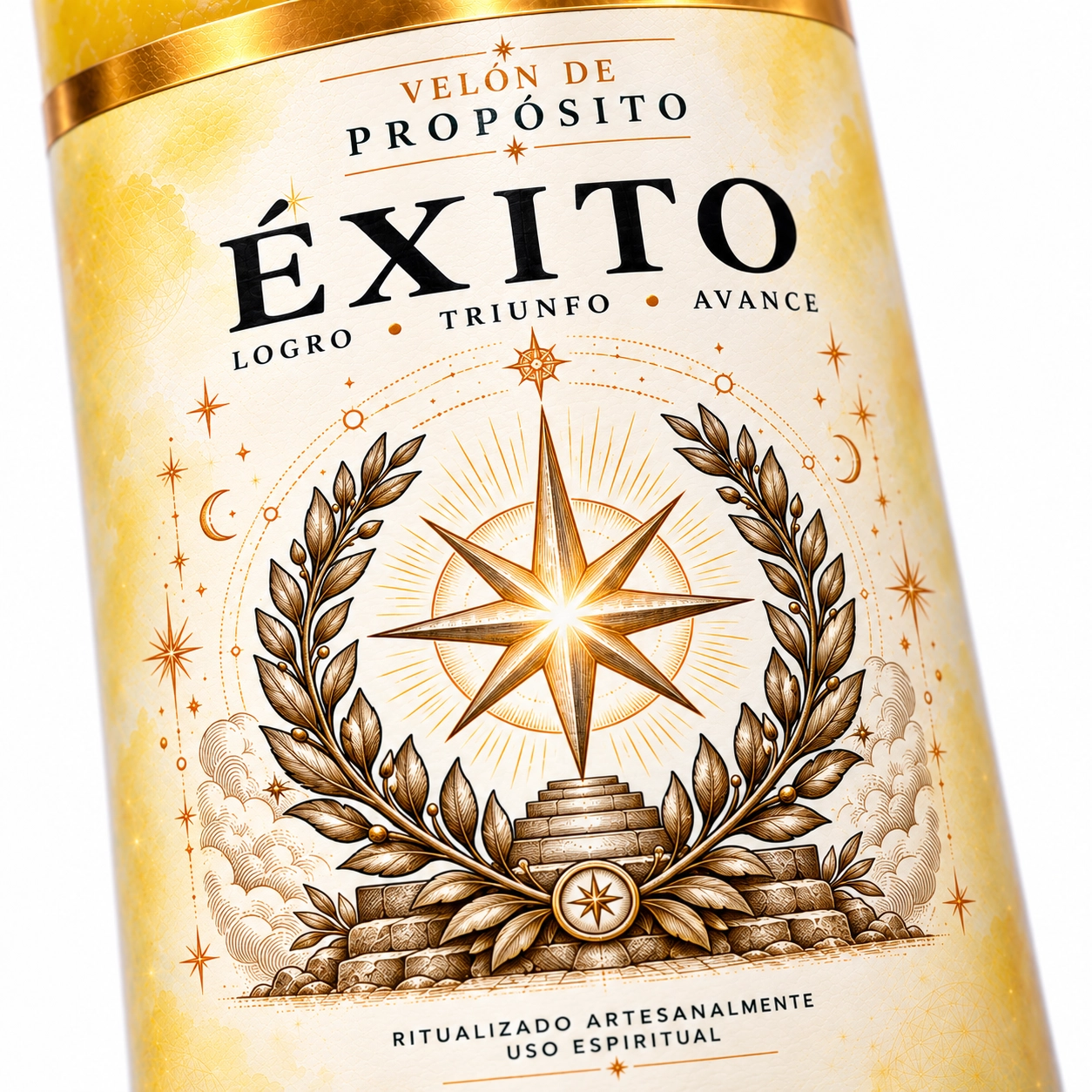 Velón Éxito – Zi-Enki Velón Éxito de Zi-Enki con etiqueta ilustrada de estrella radiante y corona de laurel