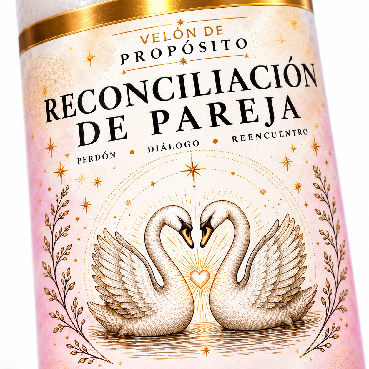 Velón Reconciliación de Pareja de Zi-Enki Velón Reconciliación de Pareja de Zi-Enki con su etiqueta original de dos cisnes formando un corazón