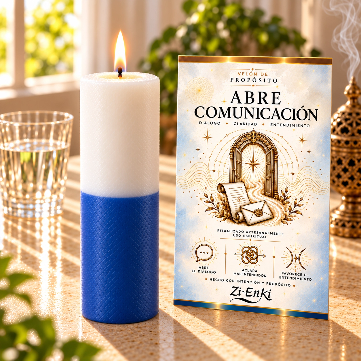 Velón Abre Comunicación de Zi-Enki Velón Abre Comunicación de Zi-Enki con su etiqueta original de puertas abiertas, pergamino y sobre