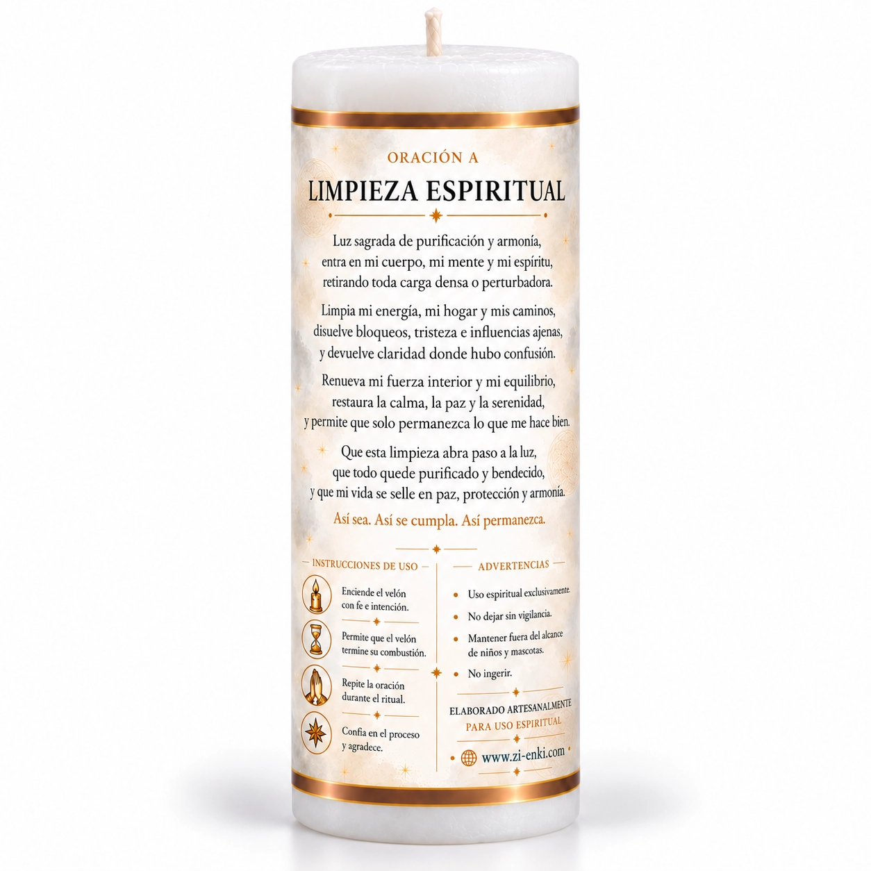 Velón de Limpieza Espiritual – Zi-Enki Velón de Limpieza Espiritual con etiqueta ilustrada de un cuenco de agua sobre una flor de loto