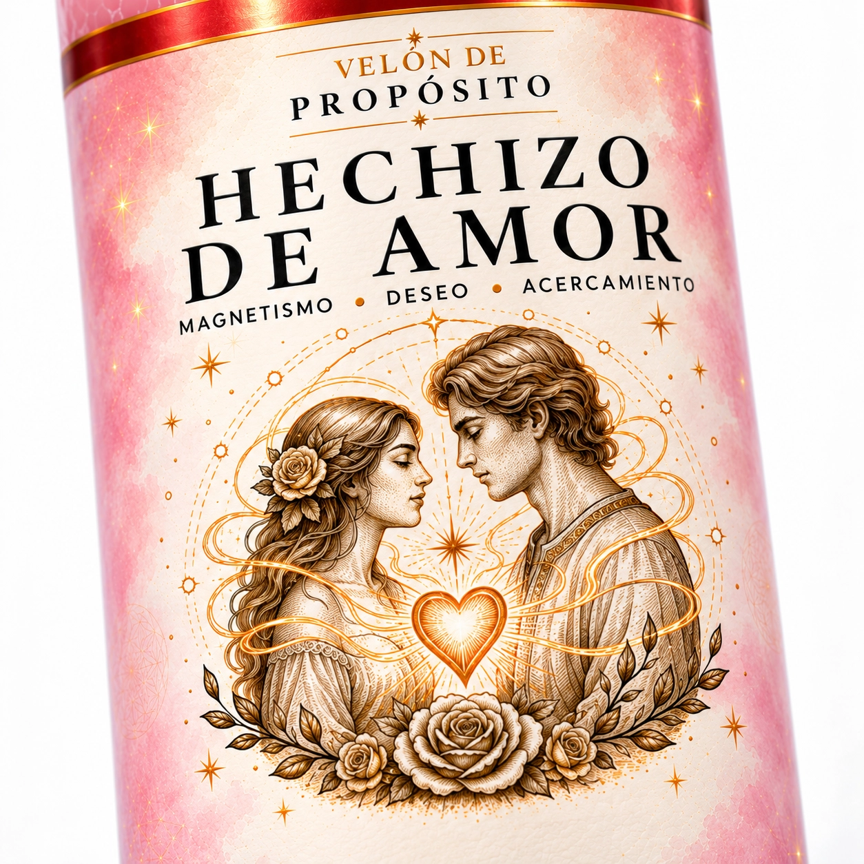 Velón Hechizo de Amor de Zi-Enki Velón Hechizo de Amor de Zi-Enki con su etiqueta original de una pareja, un corazón luminoso y rosas