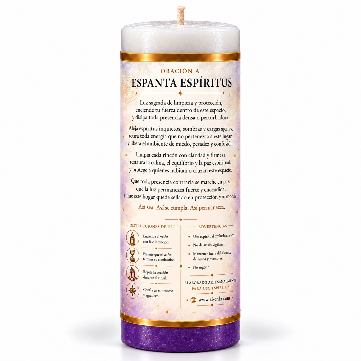 Velón Espanta Espíritus de Zi-Enki Velón Espanta Espíritus de Zi-Enki con su etiqueta original de un farol encendido que dispersa sombras