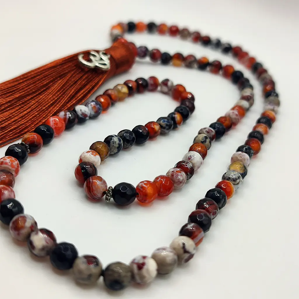 Japa Mala de ágata ascua facetada 6 mm Japa Mala de ágata ascua facetada de 6 mm