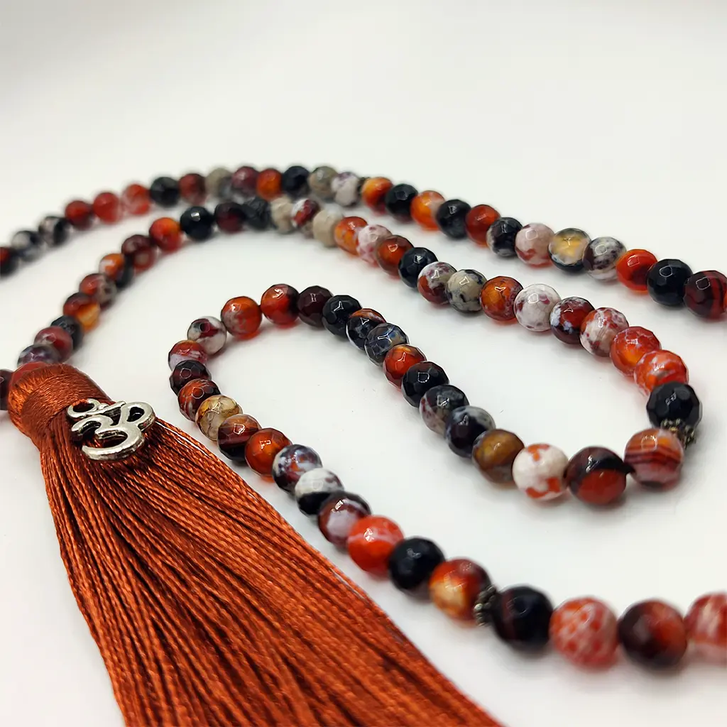 Japa Mala de ágata ascua facetada 6 mm Japa Mala de ágata ascua facetada de 6 mm