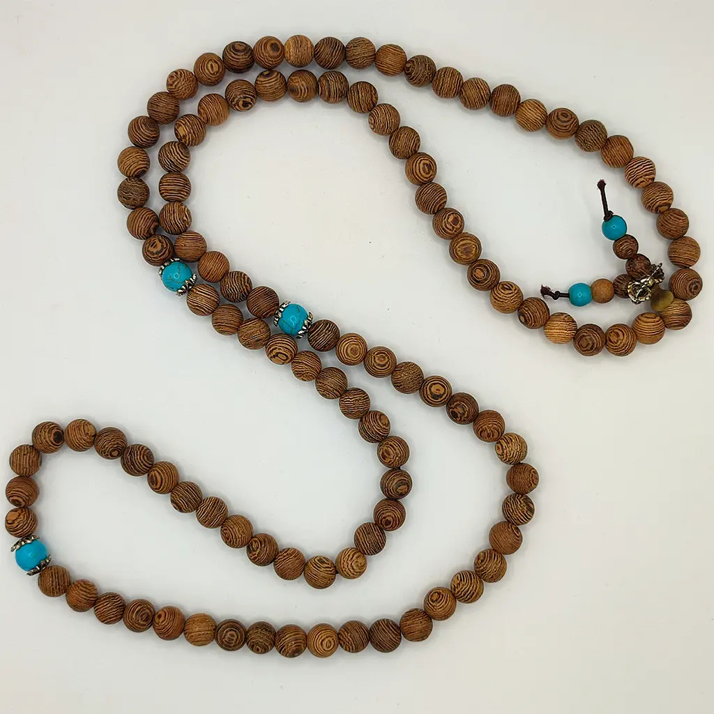 Japa Mala de madera con intervalos de turquesa de 8 mm